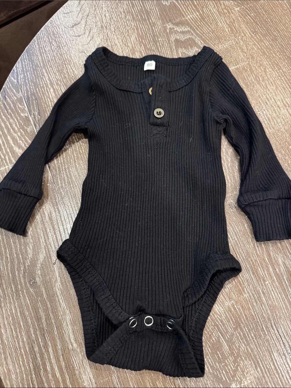 Long-Sleeve Ribbed Black Baby One-Piece Bodysuit